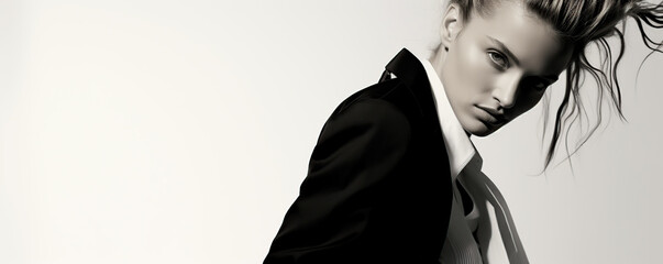 Fashion Model With Spiky Hair Posing in a Black Suit