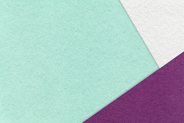 Texture of craft light mint color paper background with white and purple border. Vintage abstract...