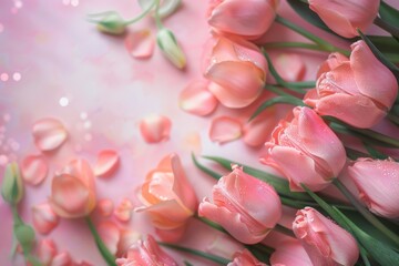 Obraz premium Pink Tulips on Pink Background