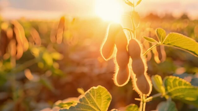 Serenade of the Soybean Field at Sunset. Concept Soybean Fields, Sunset Photography, Serene Nature, Rural Landscapes, Golden Hour Glow