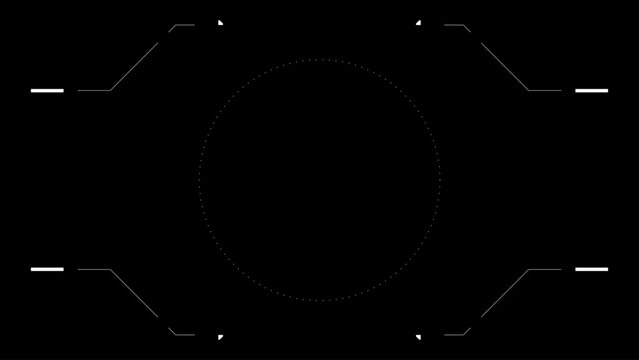 Futuristic glitchy HUD aim. Cyberpunk style distorted HUD screen. Tech user interface hologram screen for game, movie, drone footage, VR. Overlay template. Cyber, tech concept.