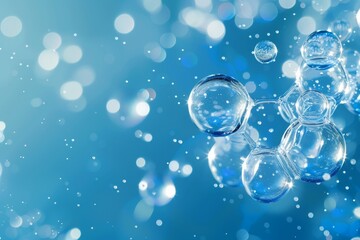 Transparent hydrogen H2 molecules portrayed on a blue backdrop representing clean energy or chemistry