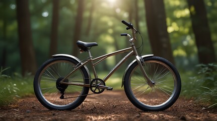 Fototapeta premium A model of a shiny new bicycle in a d nature background setting.generative.ai