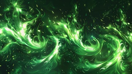 The canvas is awash in a soft fresh shinny green  hue, as transparent waves gracefully ebb and flow, casting a gentle glow that soothes the soul.