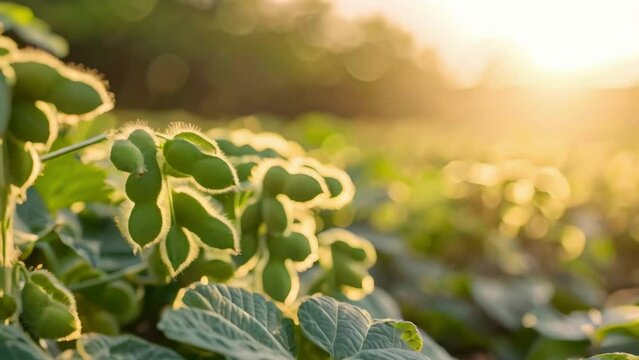 Soybean Symphony: Sunlit Pods in Harmony. Concept Agricultural Photography, Farming Lifestyle, Harvest Season, Nature's Beauty, Rural Landscapes