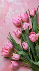 Bouquet of Pink Tulips on Pink Background