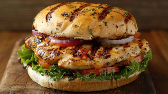 grilled chicken sandwich burger isolatedillustration image