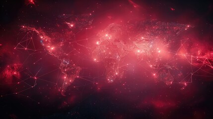 red colored map of the world conception of global network connection and data sharing,art photo