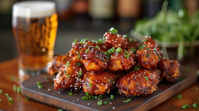 chimaek chicken and beer crispy korean fried chicken paired with a cold beer a popular combo,art image
