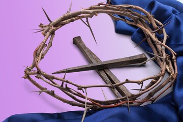 Holy Week, Easter Concept. Wooden Crown of thorns