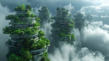 the city of the future with green gardens on the balconies stock image
