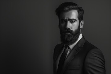 Fototapeta premium Young man in suit posing for portrait with beard