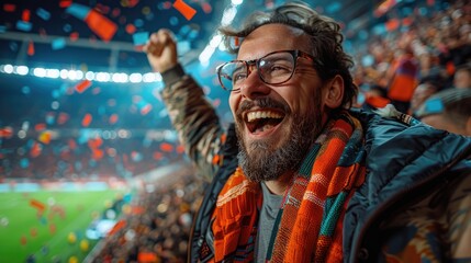Fototapeta premium view inside soccer stadium with fans on stadium game and audiences people celebrationillustration image