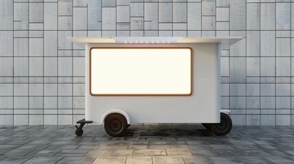 Blank mockup of a mobile kiosk on wheels for easy transportation. .