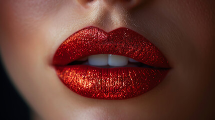 A closeup of glossy, dark-red glow lips with an ombre effect.