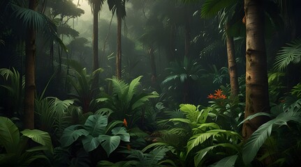 Fresh exotic jungle background with lots.generative.ai