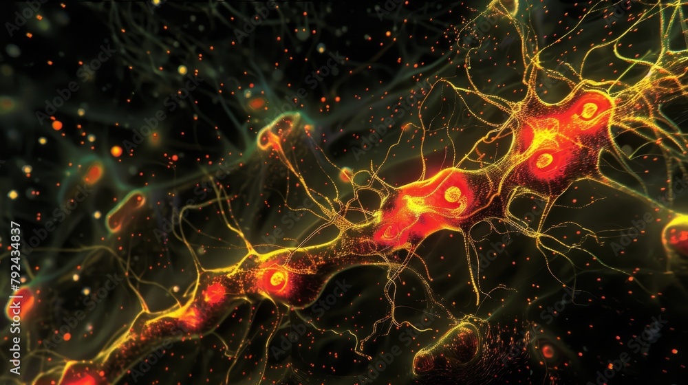 Poster an exquisite display of nerve cell connections where s of tiny synapses can be seen at the end of ax