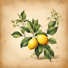 lemon tree in parchment paper background