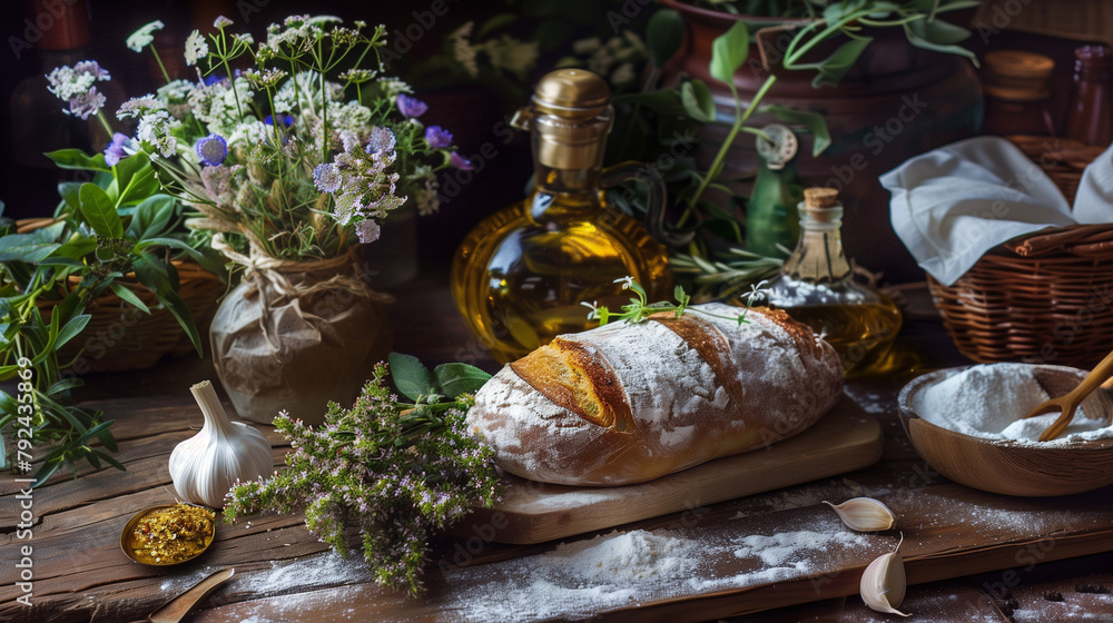 Wall mural still life with herbs and spices