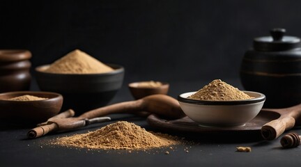 Khmeli-suneli powder on a black background.