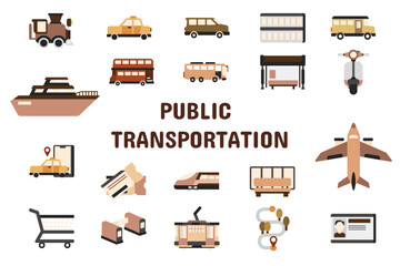 Public Transportation Flat Vector Illustration Icon Sticker Set Design Materials0 x 3000