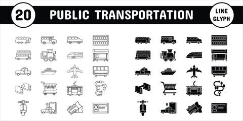 Public Transportation Line Glyph Vector Illustration Icon Sticker Set Design Materials x 4000