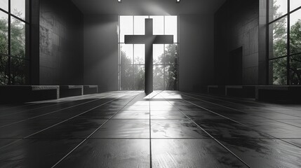 Christian Cross Against Clean Background. A minimalist wall background featuring a Christian cross, inviting contemplation and reflection. Religious background.