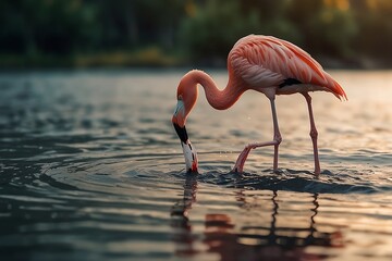 Flamingo Stand in The Water With Beautiful background Nature 