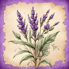 lavender in parchment paper background