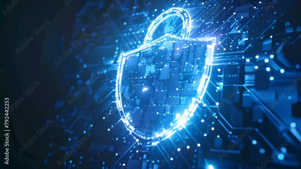Poster a blue and white image of a lock with a key on it. concept of security and protection