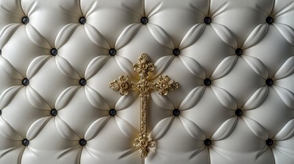 Serene Symmetry with Luxe Crosses. A titled perspective view of a clean wall background. Religious Background.