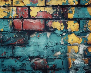 Urban graffiti on weathered brick wall