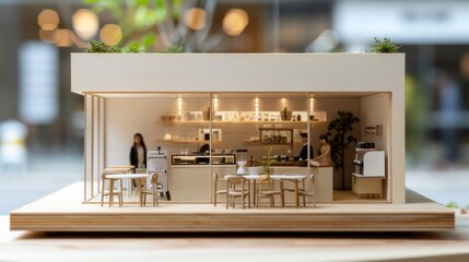 A model of a cafe with a sign that says "The Coffee Shop"