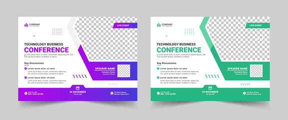 Creative Technology Conference Webinar Flyer Template. Marketing Strategies live webinar banner invitation and social media post template 