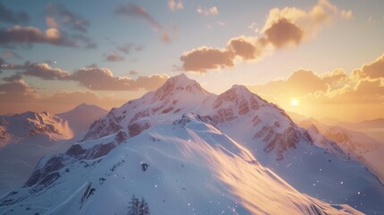 Majestic mountain landscape with snow-themed sky