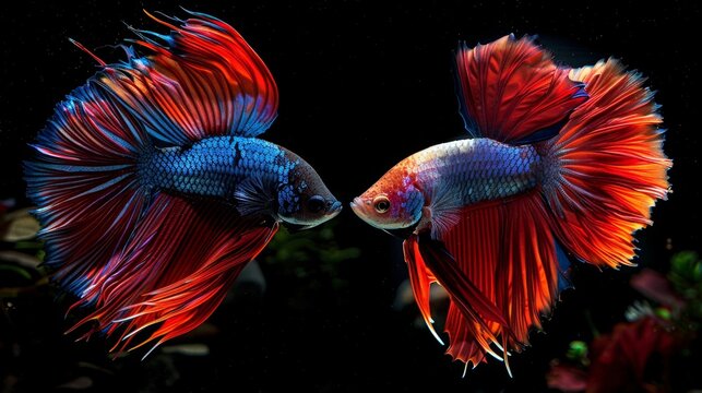 This picture shows two lively male fighting fish.