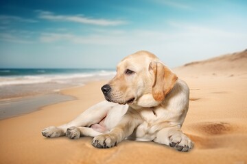 Cute smart dog Enjoying a Summer at the Beach.