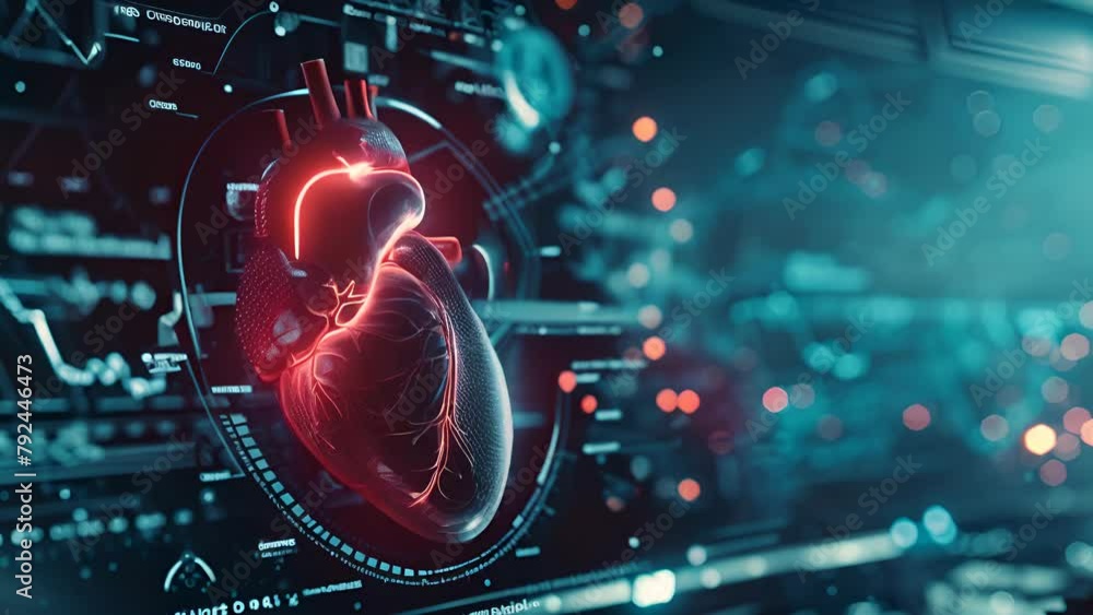 Poster a heart is displayed on a computer screen with a red glow. the heart is surrounded by a blue backgro
