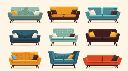 Set of trendy sofas chairs armchairs ottomans and c - obrazy, fototapety, plakaty