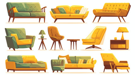 Set of trendy sofas chairs armchairs ottomans and c - obrazy, fototapety, plakaty