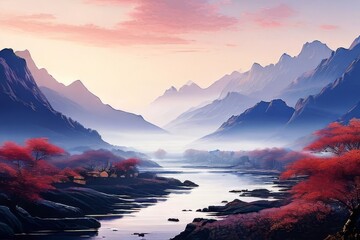 Obraz premium Peaceful landscapes beautiful natural scenery of mountains and rivers