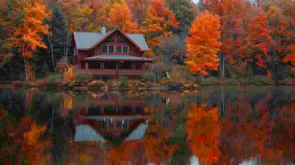 Fototapeta premium Nice modern triangular house near lake
