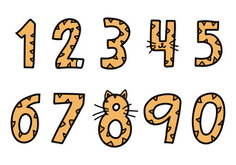 Vector set of numbers from 0 to 9. Cartoon style. Isolated on white background.