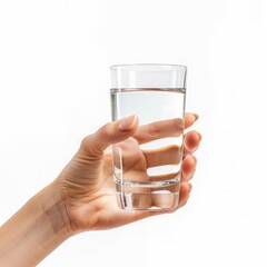 hand holding a glass of water on white background. generative ai