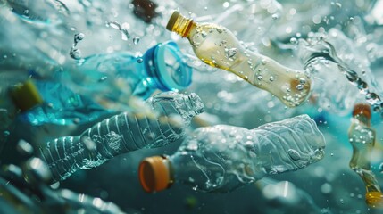 waste plastic bottle under water. generative ai
