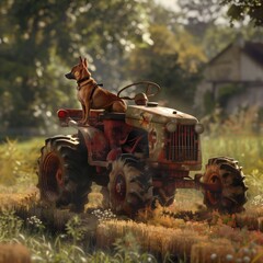 a dog on a tractor