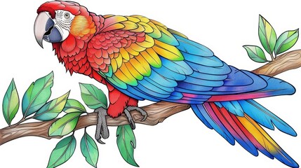 Animal Coloring Book: A colorful parrot perched on a branch
