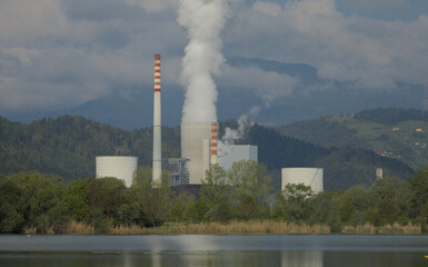 Power plant  by the lake