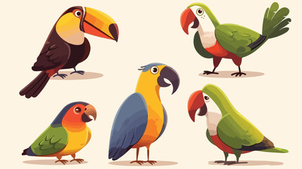 Set of vector flat cartoon tropical exotic birds se
