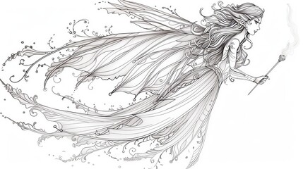 Fantasy elements: A fairy with delicate wings and a wand